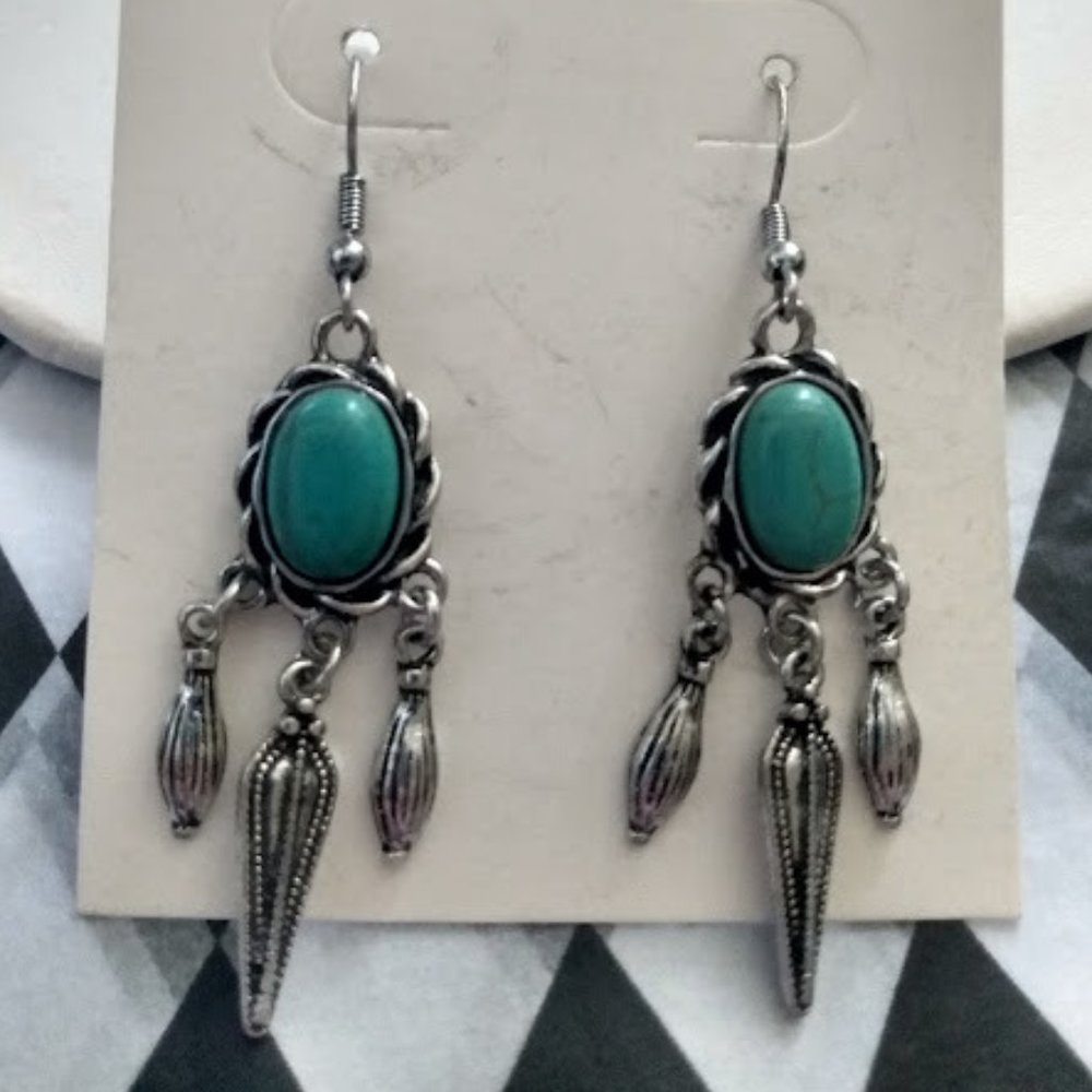CANYON SKY Boho Chic Silver Turquoise Stone Dangle Earrings**NEW!